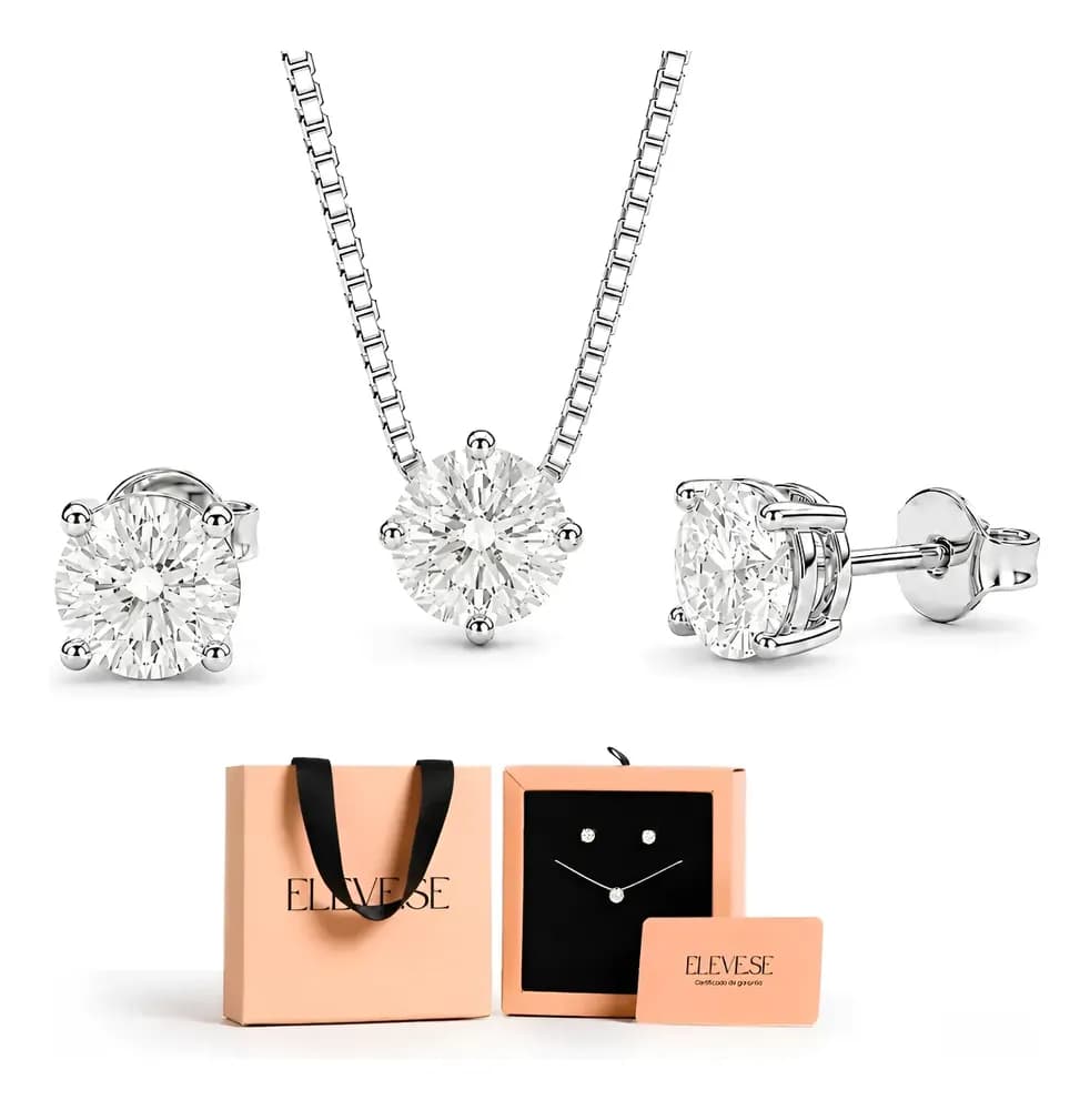 Conjunto Ponto de Luz Prata 925 Colar e Brinco