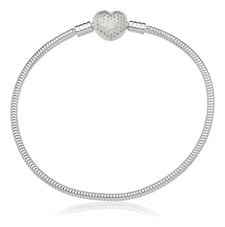 Pulseira Berloques Prata 925 Coração Zircônias