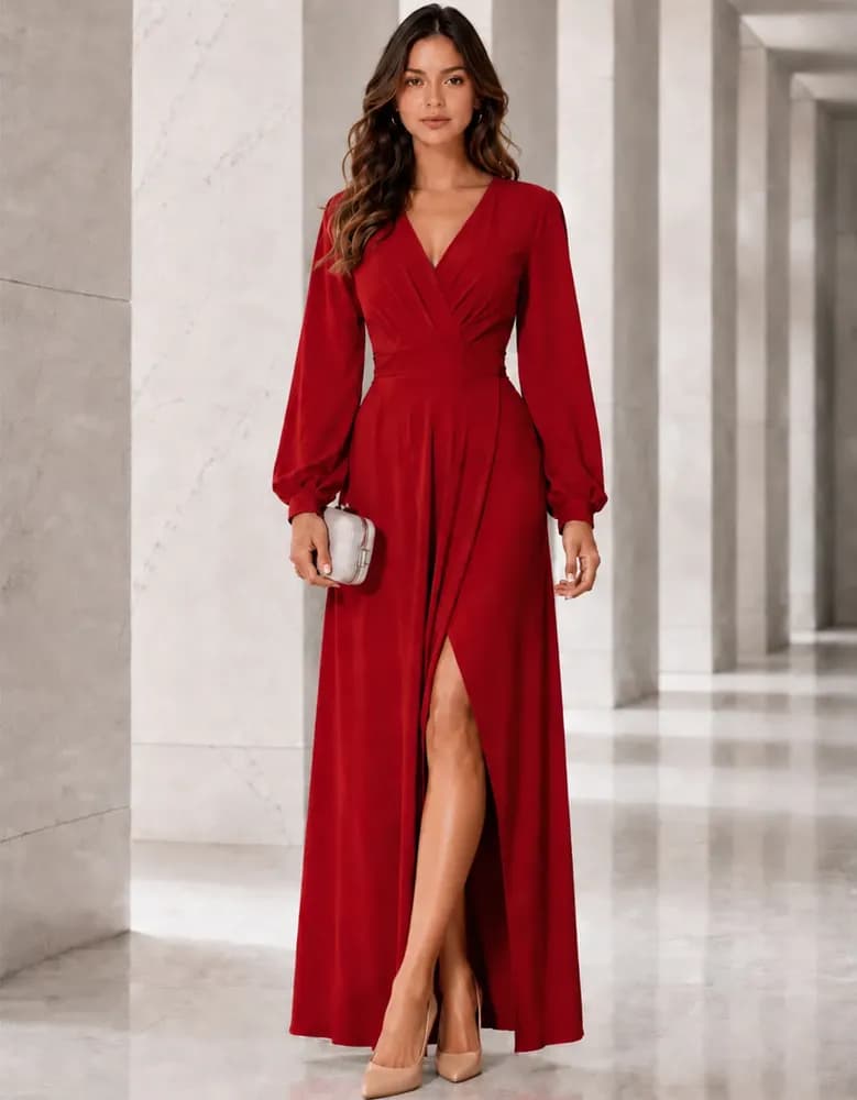 Vestido longo transpassado para festa e madrinha