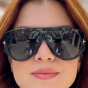 Óculos Sol Feminino Oversized Acetato Estilo Blogueira Preto